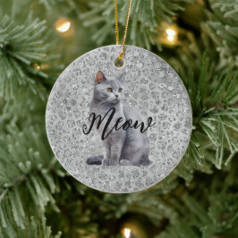 Ornamento De Cerâmica Gato de Cinza-leopardo e gatinho