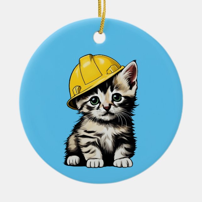 Ornamento De Cerâmica Gato de Construção (Frente)