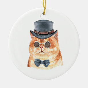Ornamento De Cerâmica Gato de Cores de Água Laranja Vapor Natal