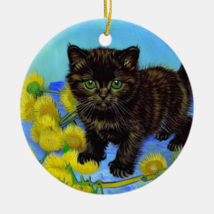 Ornamento De Cerâmica Gato de estilo Van Gogh com Sunflower