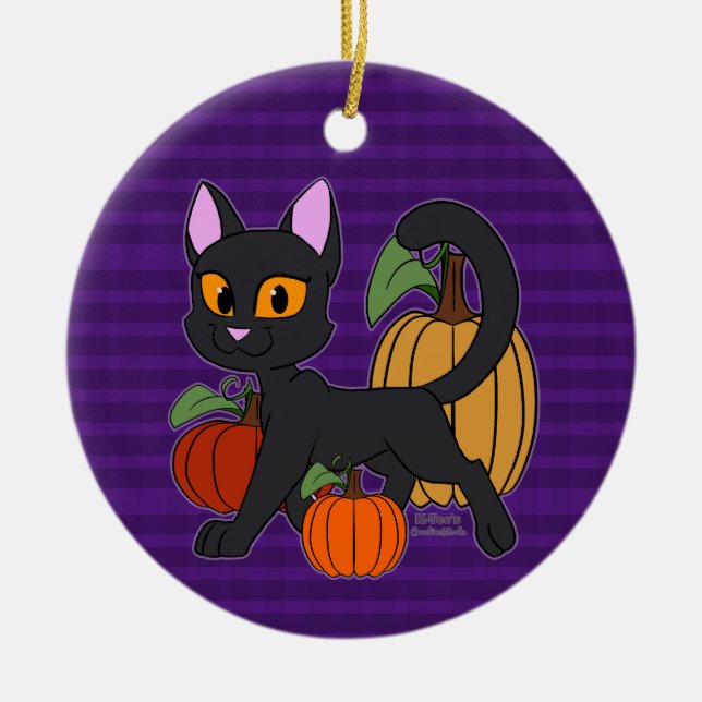 Ornamento De Cerâmica Gato de Gatinho de Pumpkin Patch (Frente)