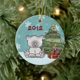 Ornamento De Cerâmica Gato de Gatinho e Árvore de Natal Personalizados