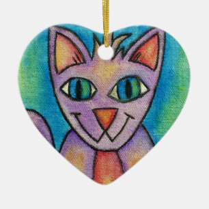 Ornamento De Cerâmica Gato de Gatinho Púrpura Rosa
