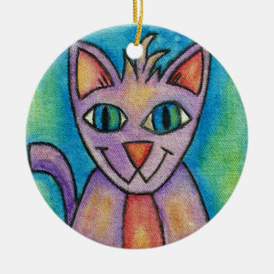Ornamento De Cerâmica Gato de Gatinho Púrpura Rosa