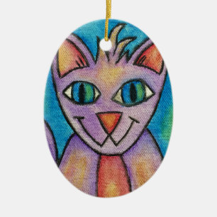 Ornamento De Cerâmica Gato de Gatinho Púrpura Rosa