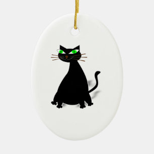 Ornamento De Cerâmica Gato De Gordura Preto Com Olhos Verdes