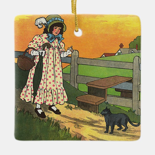 Ornamento De Cerâmica Gato de merda onde você esteve? Madre Goose Rhyme (Frente)