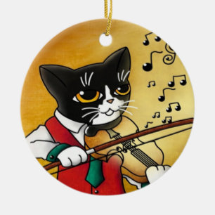 Ornamento De Cerâmica Gato de Música Violina