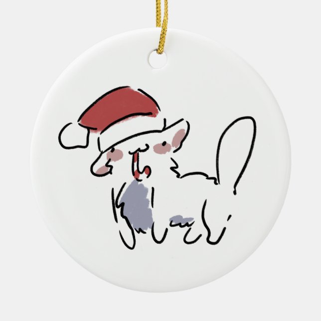 Ornamento De Cerâmica Gato de Natal (Frente)