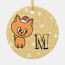 Ornamento De Cerâmica Gato de Natal bonito, Monograma Personalizado e Fo