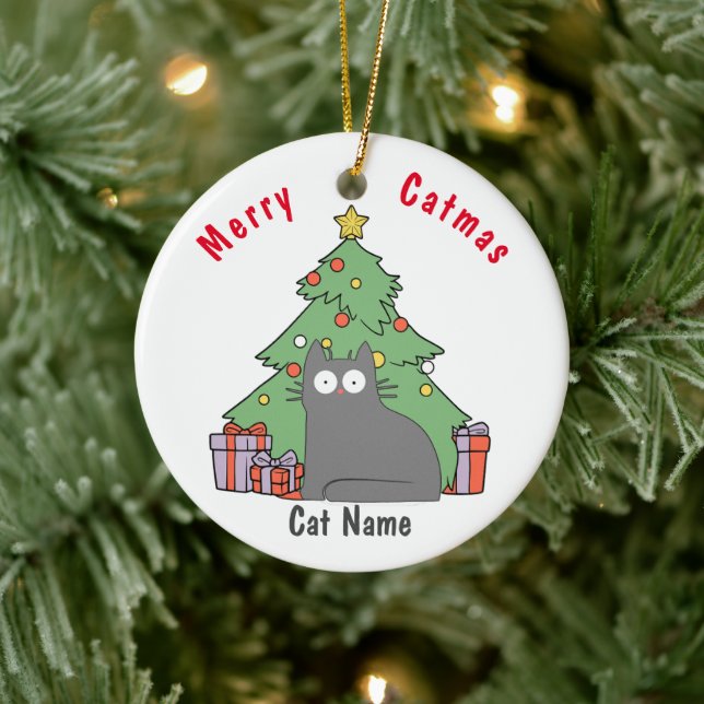 Ornamento De Cerâmica Gato de Natal de Gatinho Personalizado (Árvore)