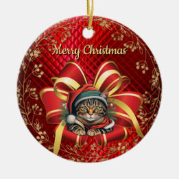 Ornamento De Cerâmica Gato de Natal em Estilo Vintage