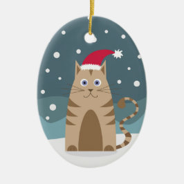 Ornamento De Cerâmica Gato de Natal em flocos de neve...