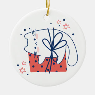 Ornamento De Cerâmica Gato de Natal ou Gatinho com Presente