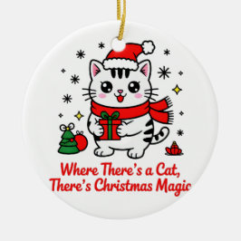 Ornamento De Cerâmica Gato de Papai Noel Fofo Natal - Decoração de Árvor