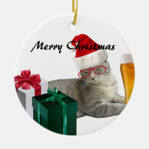 Ornamento De Cerâmica Gato de Papais noeis de Natal de tendências engraç