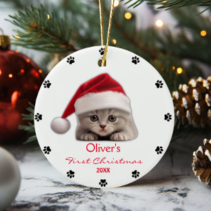 Ornamento De Cerâmica Gato de Santa Hat, Cuja Pata de Santa Hat é Curta,