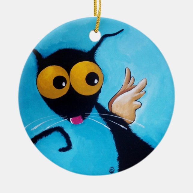 Ornamento De Cerâmica Gato de Stressie do anjo (Frente)