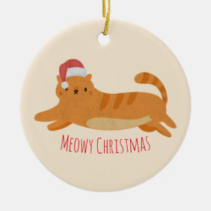 Ornamento De Cerâmica Gato de Tabby Amarelo de Natal