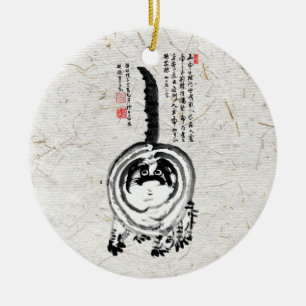 Ornamento De Cerâmica Gato De Tabby Japonês Com Brisas Chonky