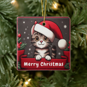 Ornamento De Cerâmica Gato de Tabby Mischievous de Natal Engraçado Perso