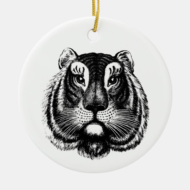 Ornamento De Cerâmica Gato de Tigre Antiquado (Frente)