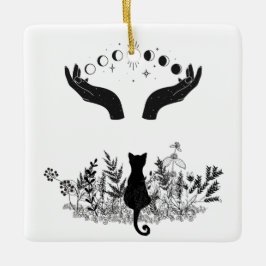 Ornamento De Cerâmica Gato de Vintage Celestial Moon Phases
