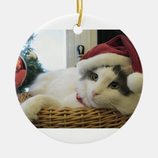 Ornamento De Cerâmica gato do Natal (Frente)
