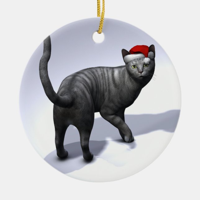 Ornamento De Cerâmica Gato do Xmas Silver Tabby (Frente)