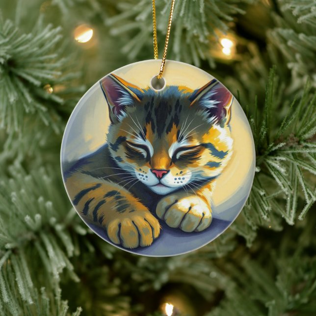 Ornamento De Cerâmica Gato dormindo (Árvore)