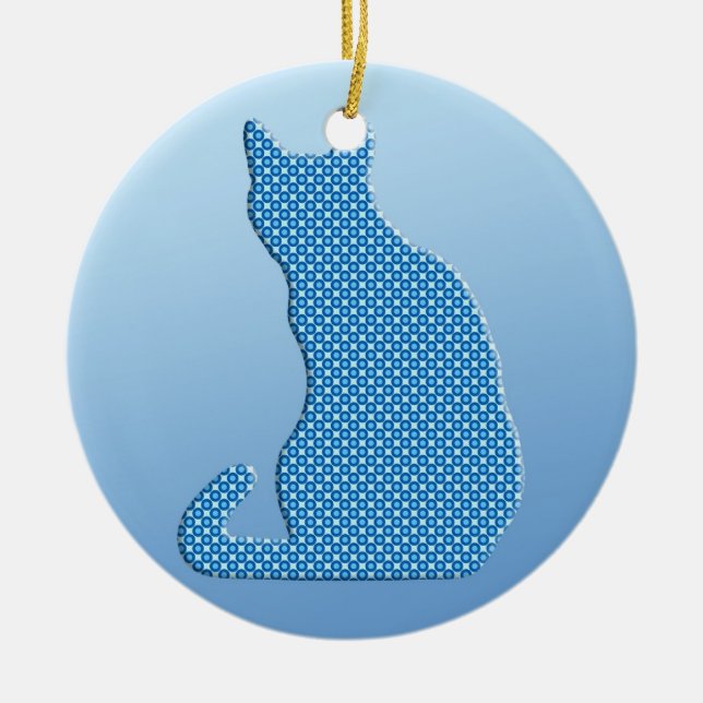 Ornamento De Cerâmica Gato Dotty - tons de azul (Frente)