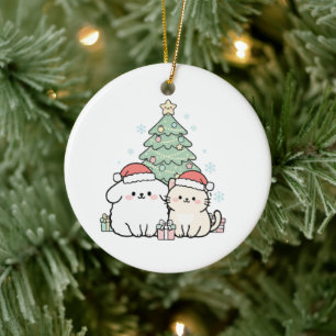 Ornamento De Cerâmica Gato e Cachorro de Natal Fofo Kawaii Festa de Féri