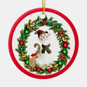 Ornamento De Cerâmica Gato e Rato de Natal bonitos
