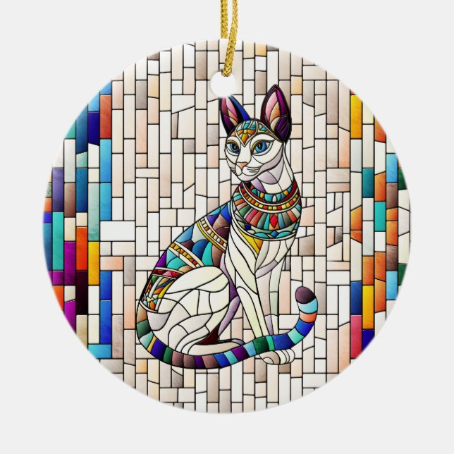 Ornamento De Cerâmica Gato Egípcio - Arte Mosaica (Frente)