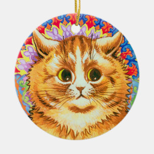 Ornamento De Cerâmica Gato em padrão decorativo, Louis Wain