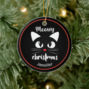 Ornamento De Cerâmica Gato Engraçado Feliz Natal Personalizado