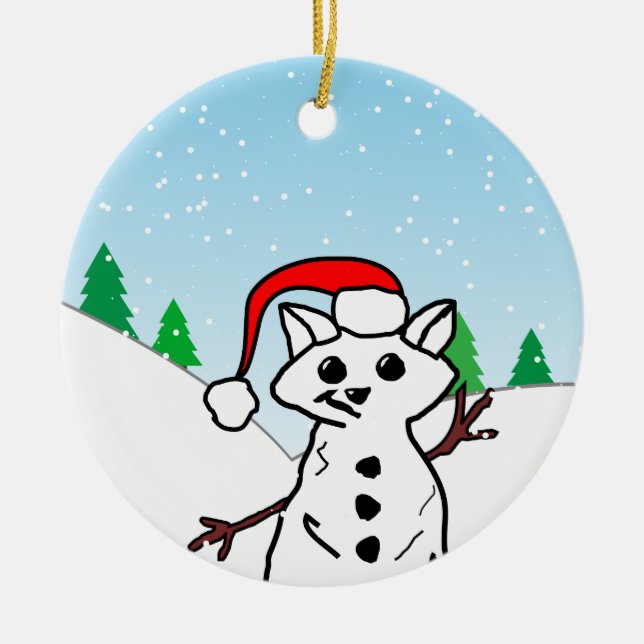 Ornamento De Cerâmica Gato Engraçado Feriado de Natal Férias Neve (Frente)