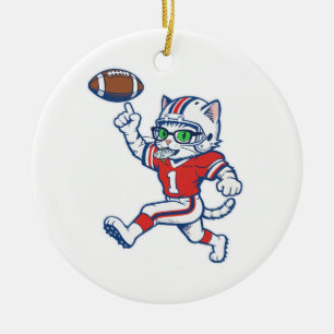 Ornamento De Cerâmica Gato engraçado jogador de futebol americano