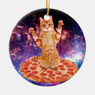 Ornamento De Cerâmica Gato espacial da pizza