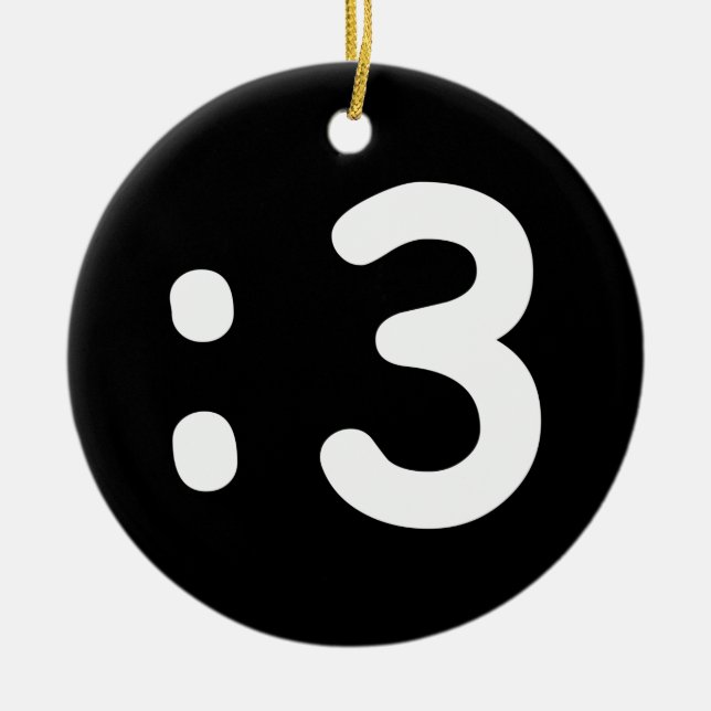 Ornamento De Cerâmica Gato Face Emoticon: 3 (Frente)