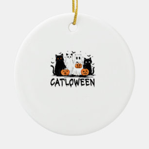 Ornamento De Cerâmica Gato Fantasma de Halloween Catloween Gato Preto En