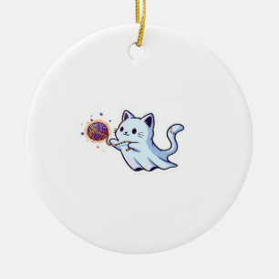 Ornamento De Cerâmica Gato Fantasma Fofo  Gatinho Assustador de Hallowee