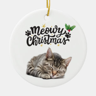 Ornamento De Cerâmica Gato Feliz De Natal Dormindo