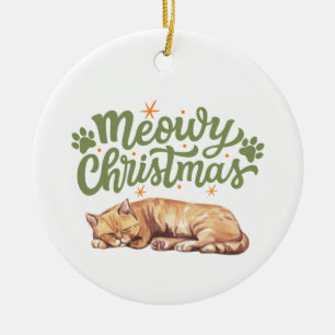 Ornamento De Cerâmica Gato Feliz De Natal Dormindo