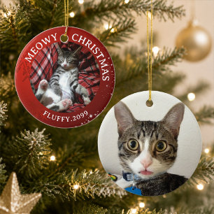 Ornamento De Cerâmica Gato Feliz Natal 2 Fotos Vermelho