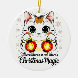 Ornamento De Cerâmica Gato Festivo com Lanternas - Ano Novo Lunar Fofo