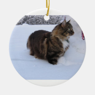 Ornamento De Cerâmica gato floresta norueguesa na neve