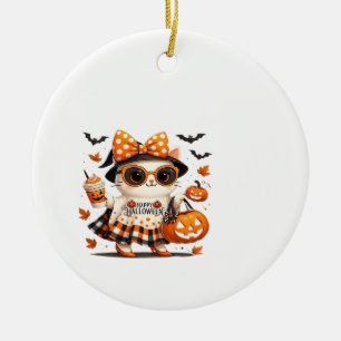Ornamento De Cerâmica Gato fofo de Halloween � Kawaii Witch Kitty com ab