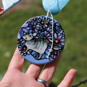 Ornamento De Cerâmica Gato Gato, Cinzas Roxas, Cinzas De Arte Gato