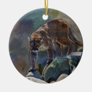 Ornamento De Cerâmica Gato grande de leão de montanha do puma que pinta